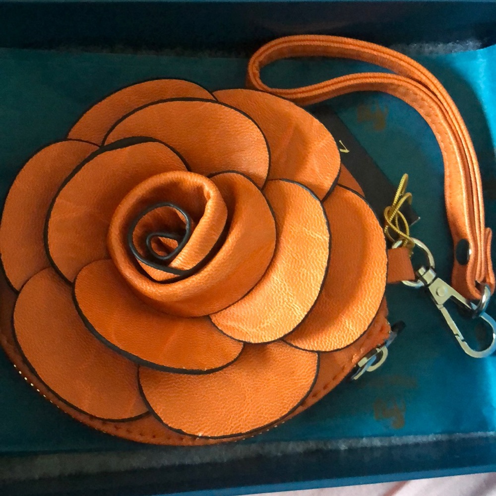 Hand held wallet - flower design in orange